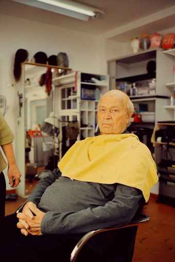 Munich Kammerspiele Backstage with Gerhard Polt looking into the camera at Scheene Leich