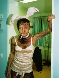 Munich Kammerspiele Backstage with Katharina Bach in a bunny costume at Der Sturm
