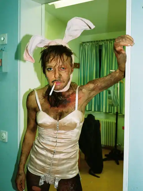 Munich Kammerspiele Backstage with Katharina Bach in a bunny costume at Der Sturm