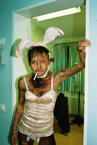 Munich Kammerspiele Backstage with Katharina Bach in a bunny costume at Der Sturm