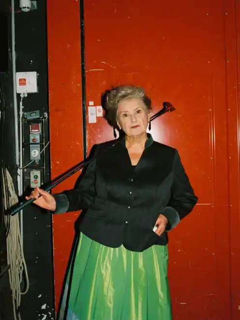 Munich Kammerspiele Backstage with Traute Hoess beside the backstage lift at Wachse oder weiche