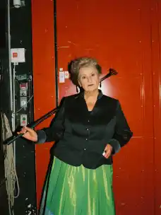 Munich Kammerspiele Backstage with Traute Hoess beside the backstage lift at Wachse oder weiche