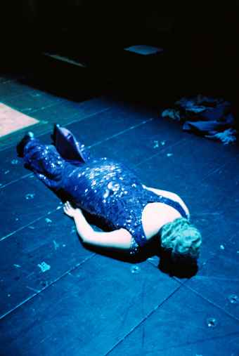 Munich Kammerspiele Backstage with Annika Neugart lying on the floor at Play Auerbach