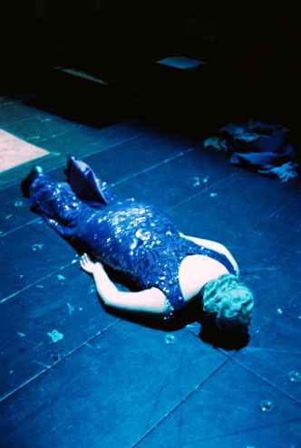 Munich Kammerspiele Backstage with Annika Neugart lying on the floor at Play Auerbach